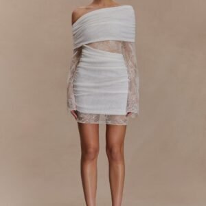 Luxie Lace Knit Mini Dress in Ivory
