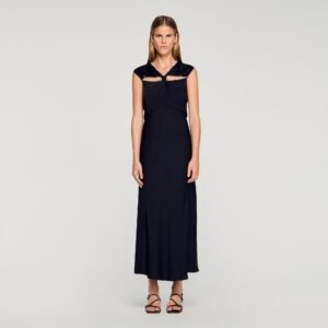 Satin Maxi Dress with Rhinestones