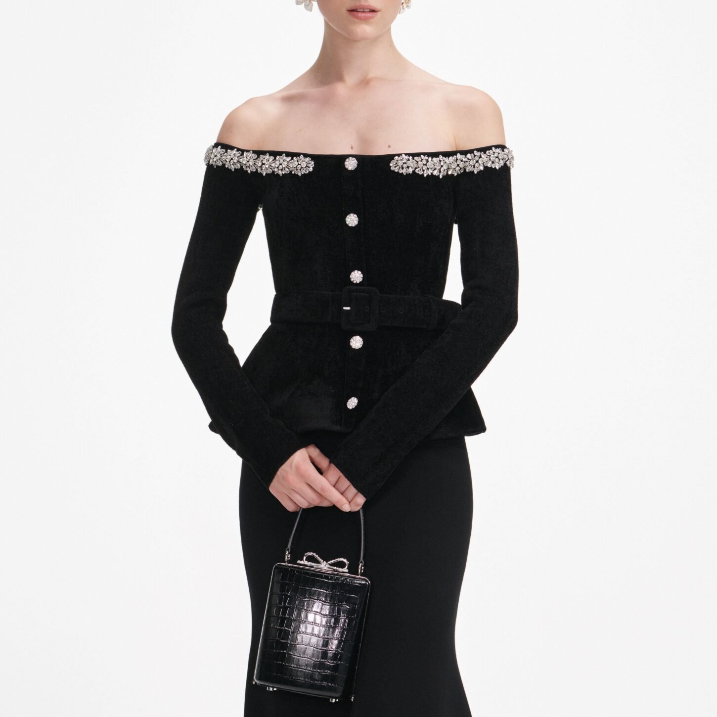Black Chenille Knit Crystal Trim