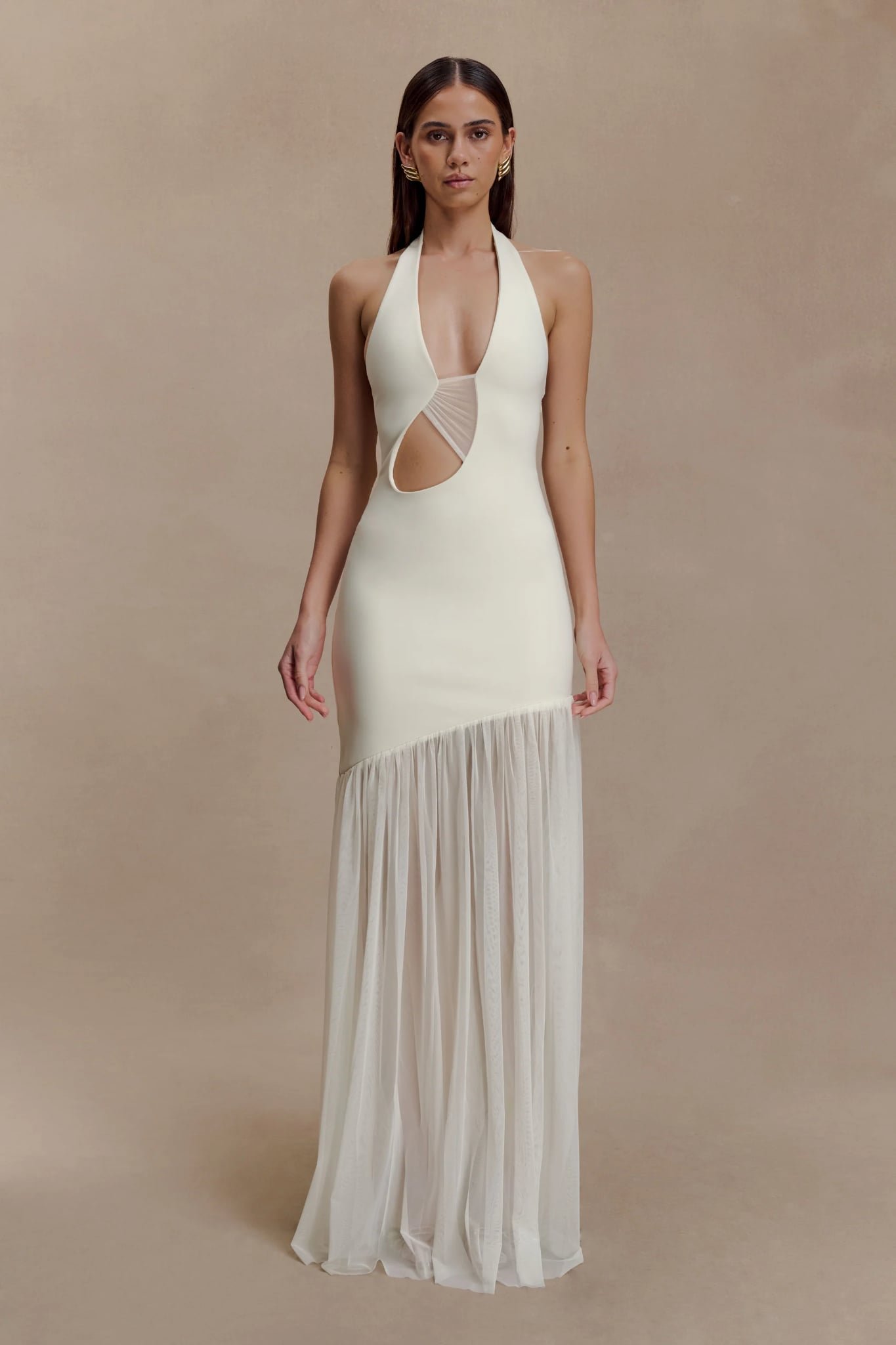 Aubree Crepe And Mesh Maxi Dress