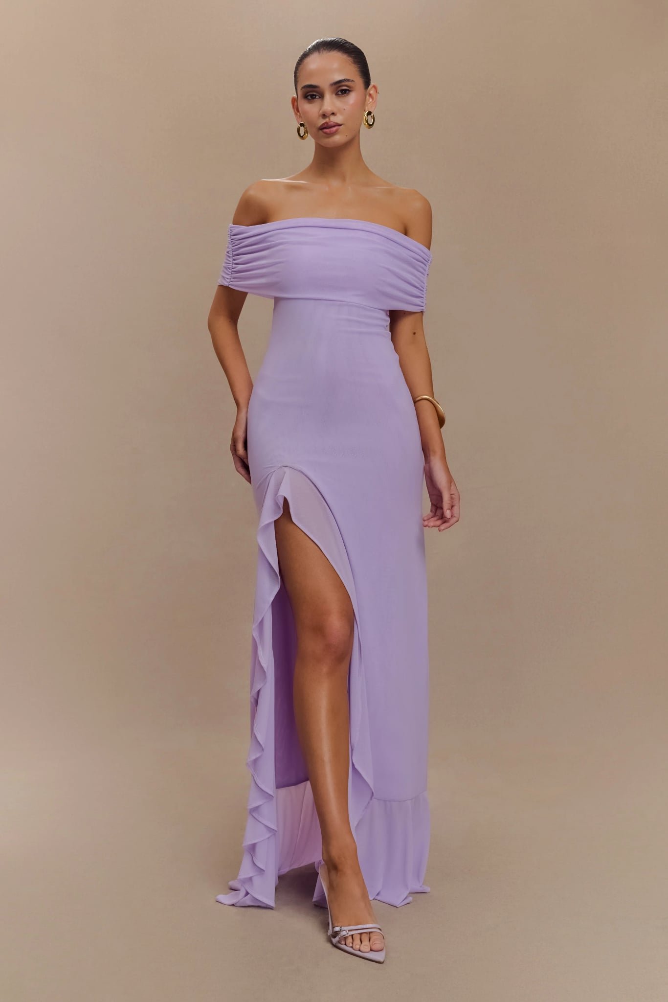 Audrey Off Shoulder Mesh Maxi Dress