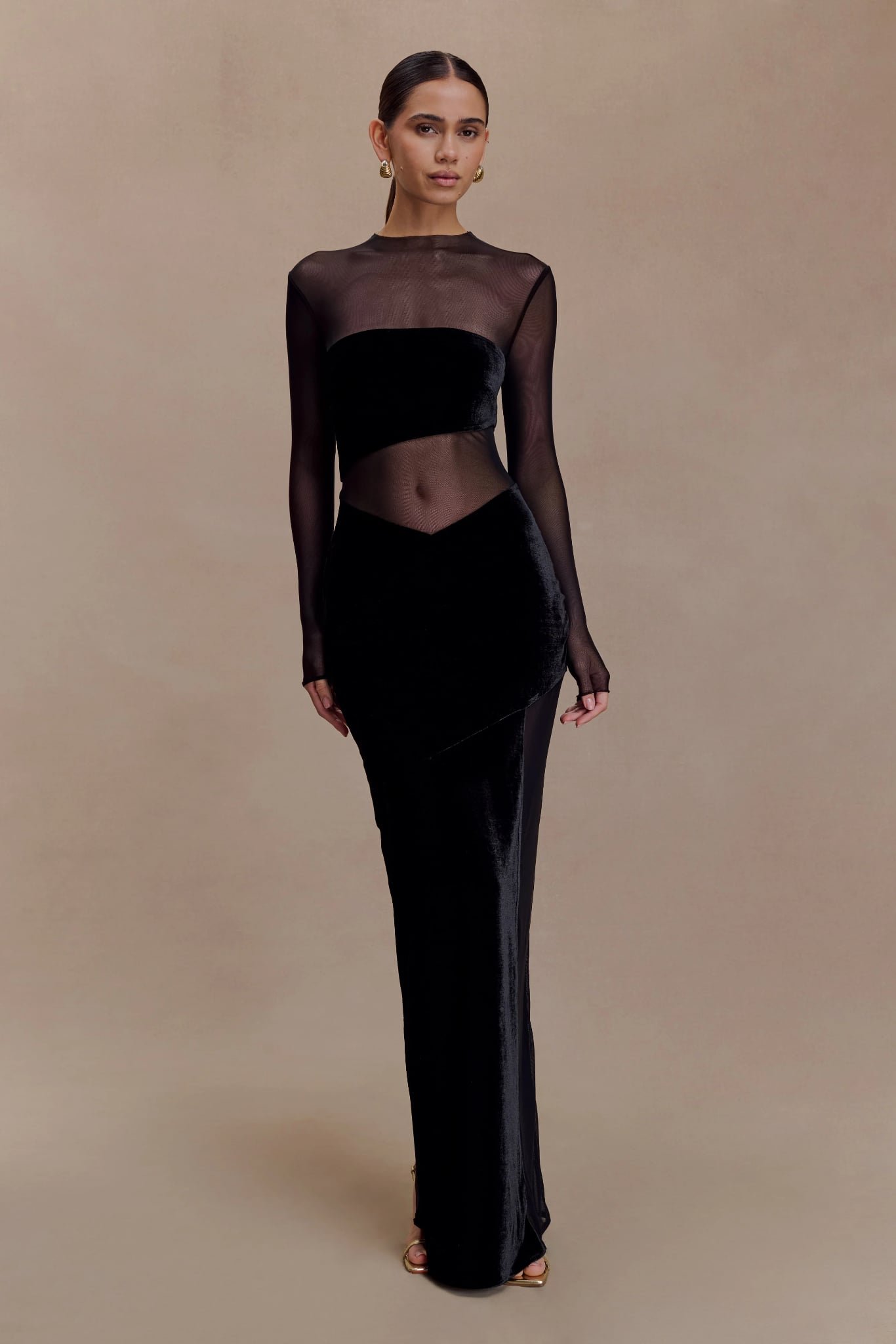 Davina Velvet And Mesh Maxi Dress