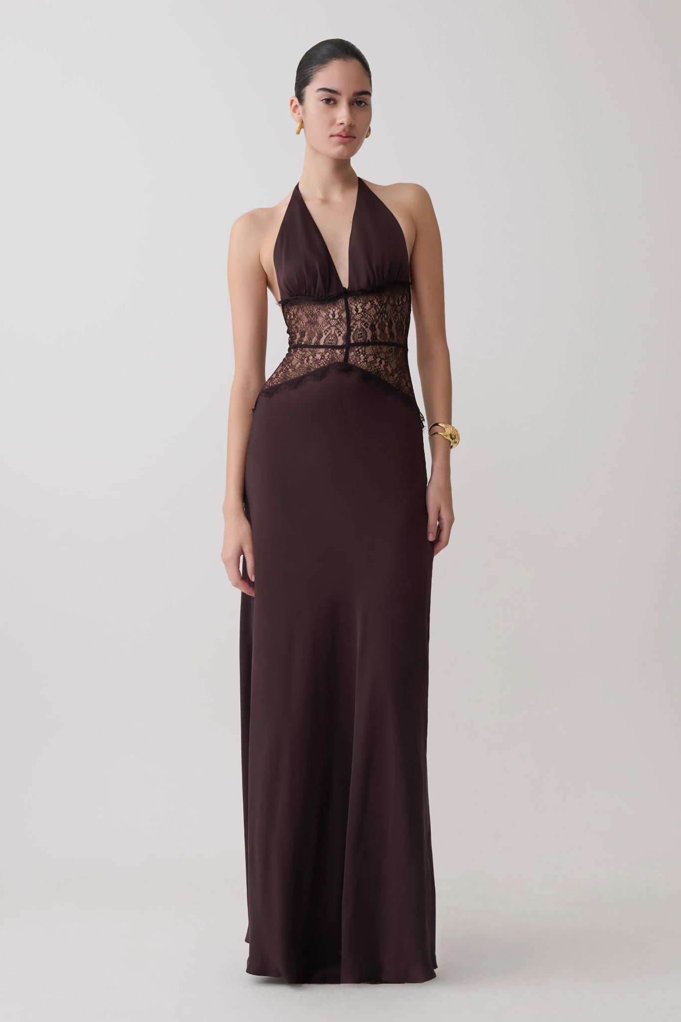 Dinah Lace And Satin Maxi Dress (Chocolate)
