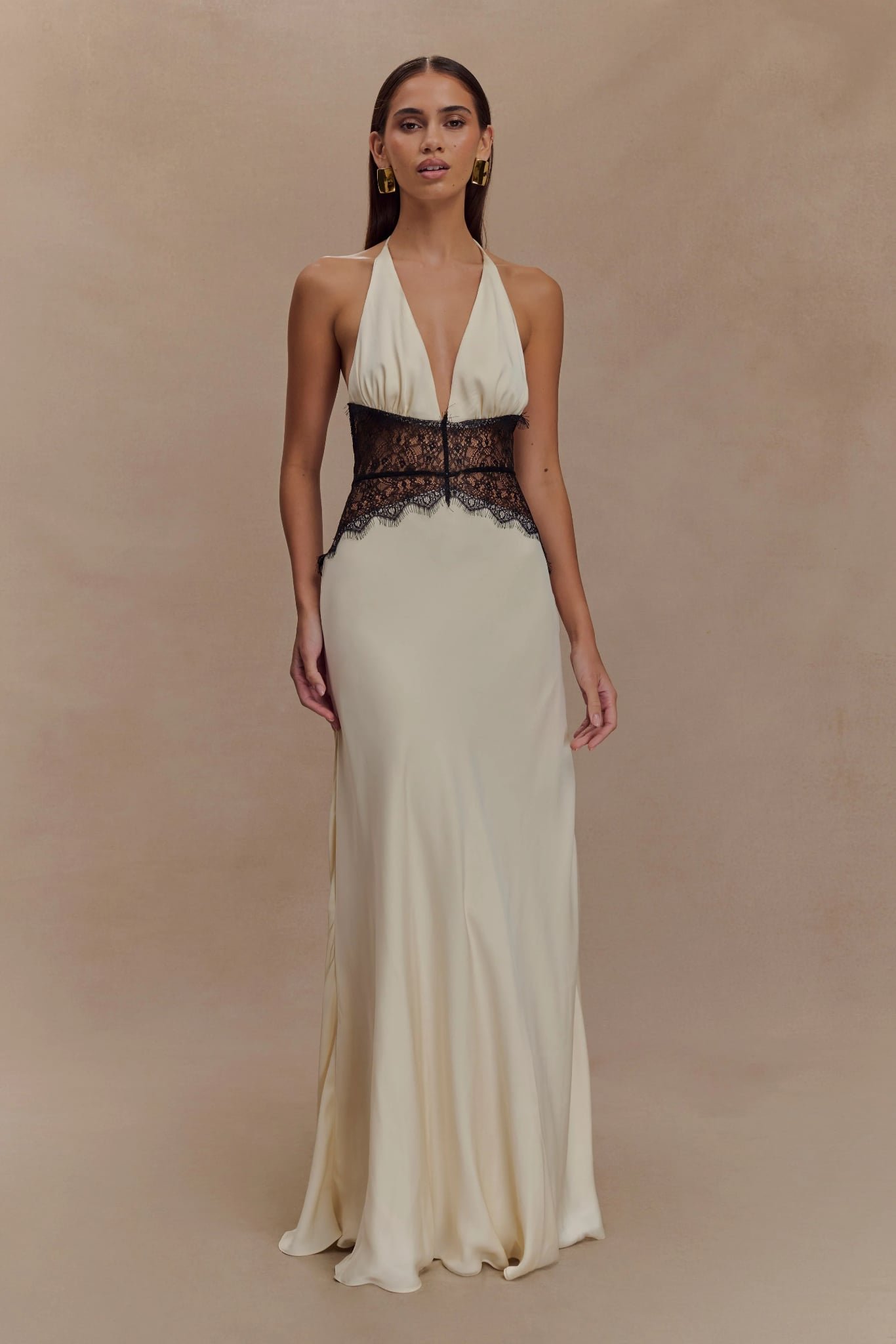 Dinah Lace And Satin Maxi Dress (Black/Ivory)