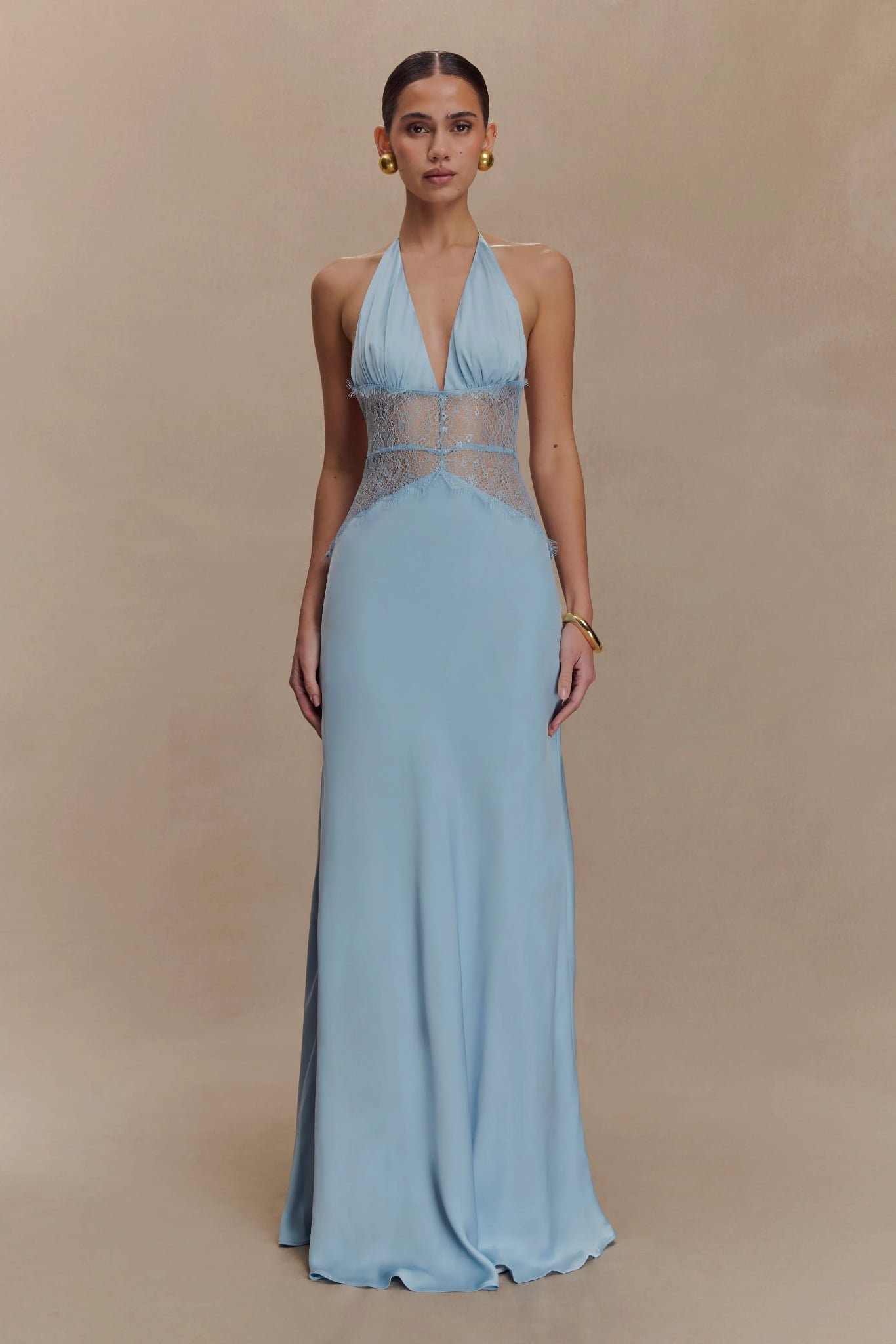 Dinah Lace And Satin Maxi Dress (Cornflower Blue)