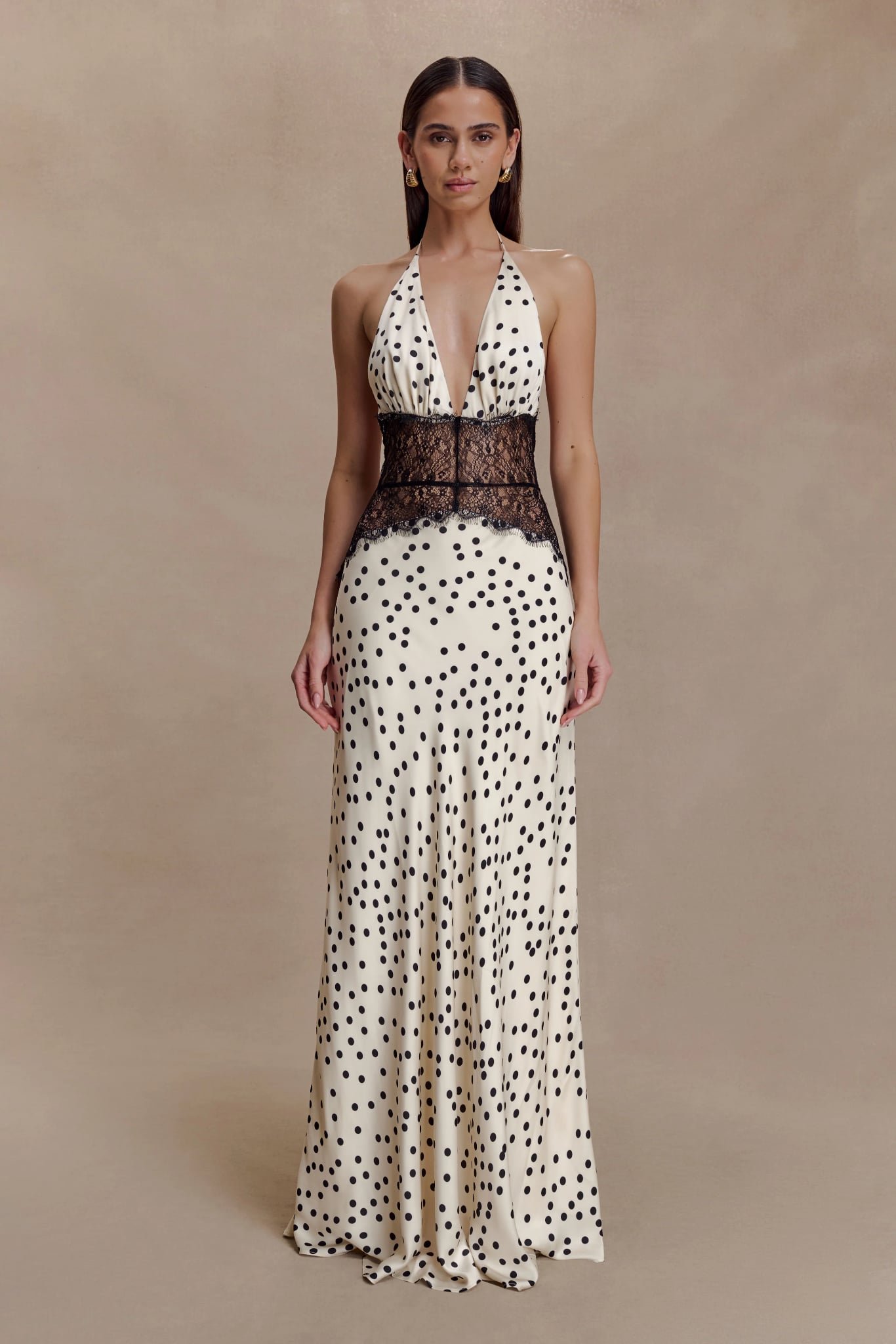 Dinah Lace And Satin Maxi Dress (Polkadot)