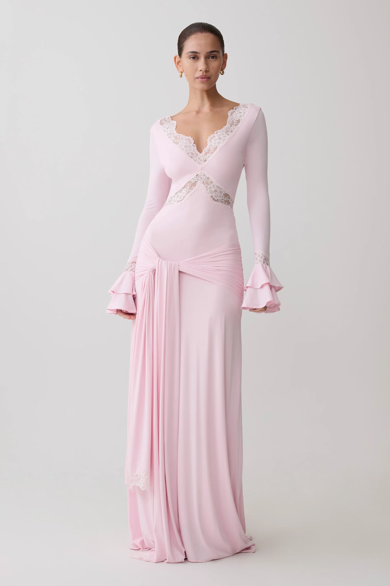 Electra Slinky Lace Maxi Dress (Ballet Pink)