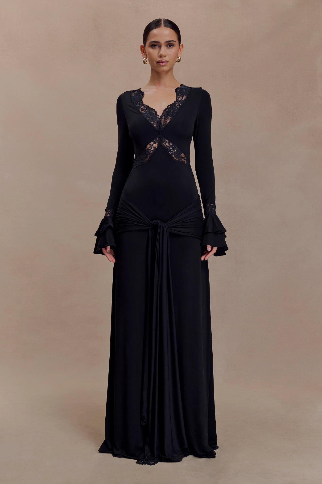 Electra Slinky Lace Maxi Dress (Black)