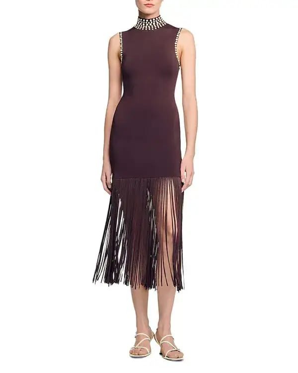 Fringe knit embellished dress