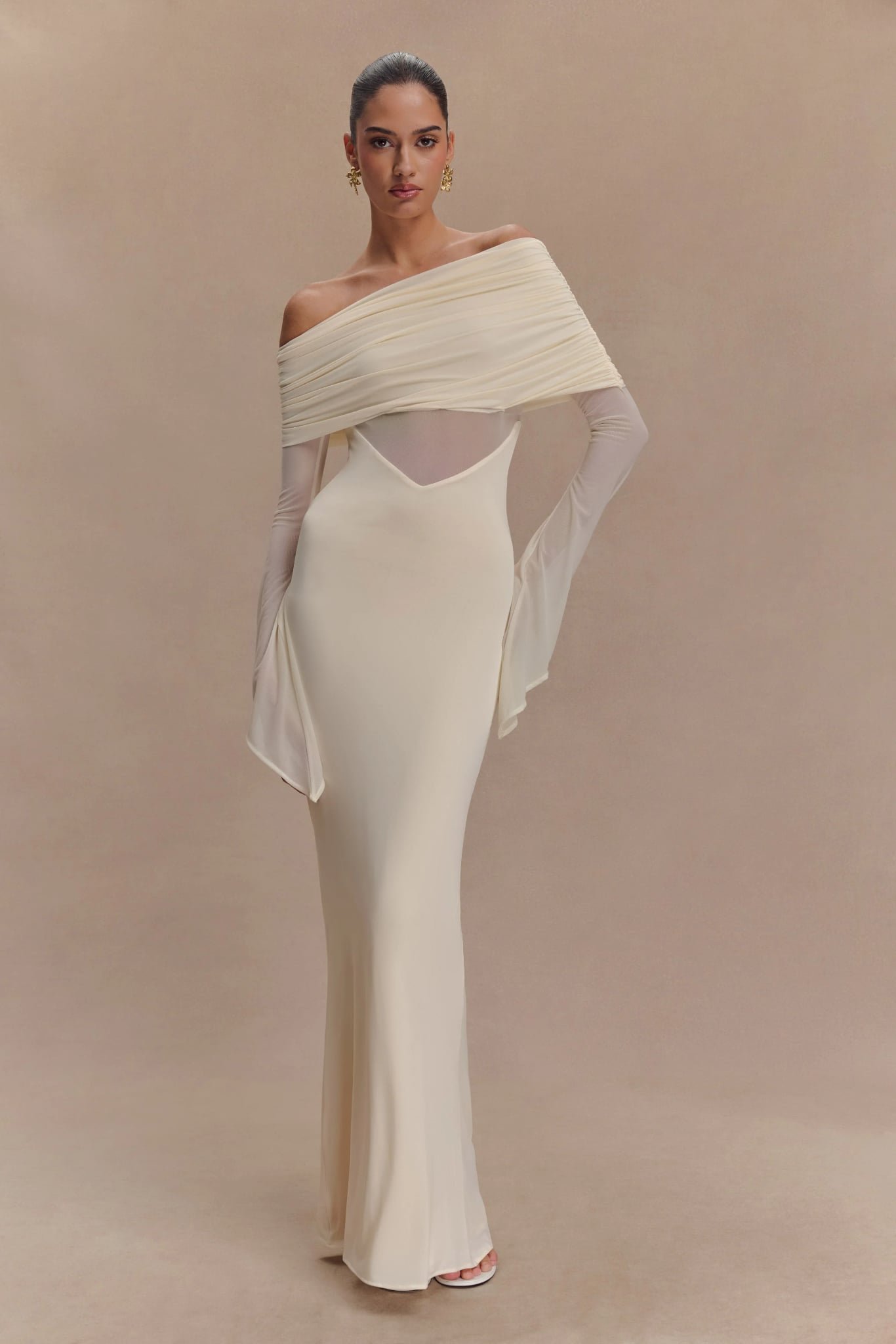 Kaitlin One Shoulder Slinky And Mesh Maxi Dress
