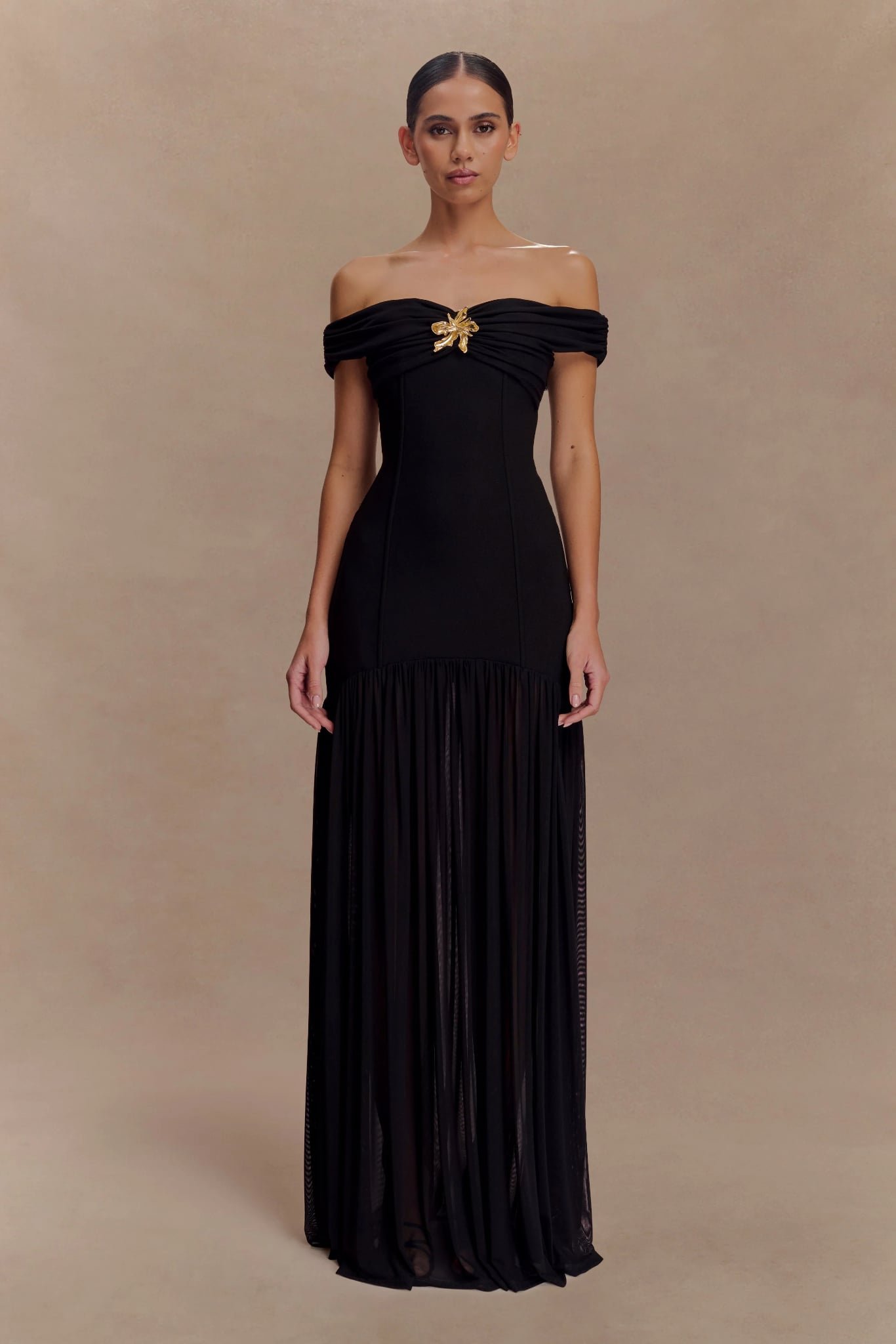 Kellie Off Shoulder Crepe Maxi Dress