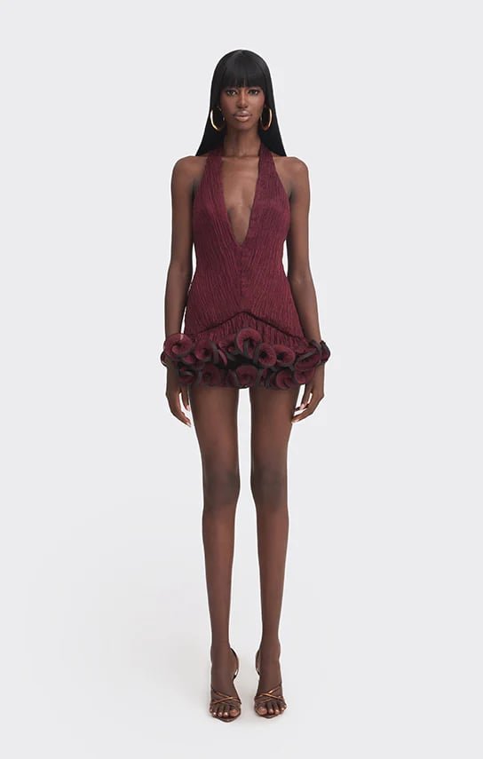 Ms. Tutu V Neck Mini Dress (Burgundy)
