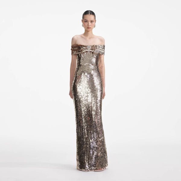 Sequined Off-Shoulder ( Gold )