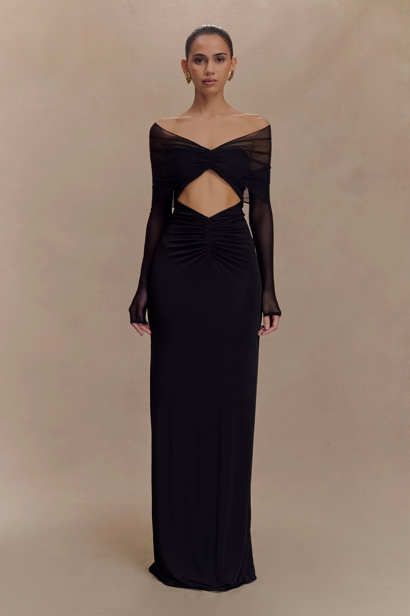 Rafaella Slinky and Mesh Maxi Dress (Black)