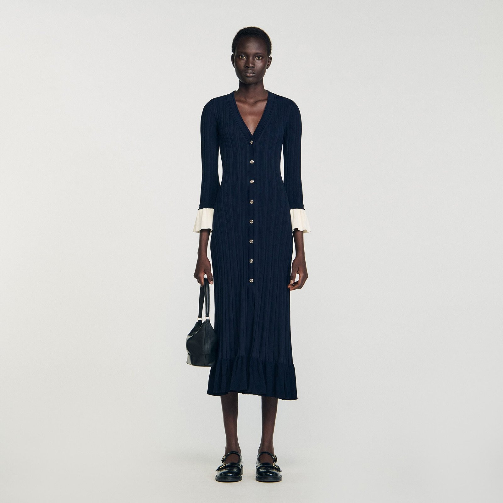 Two-tone knit midi dress