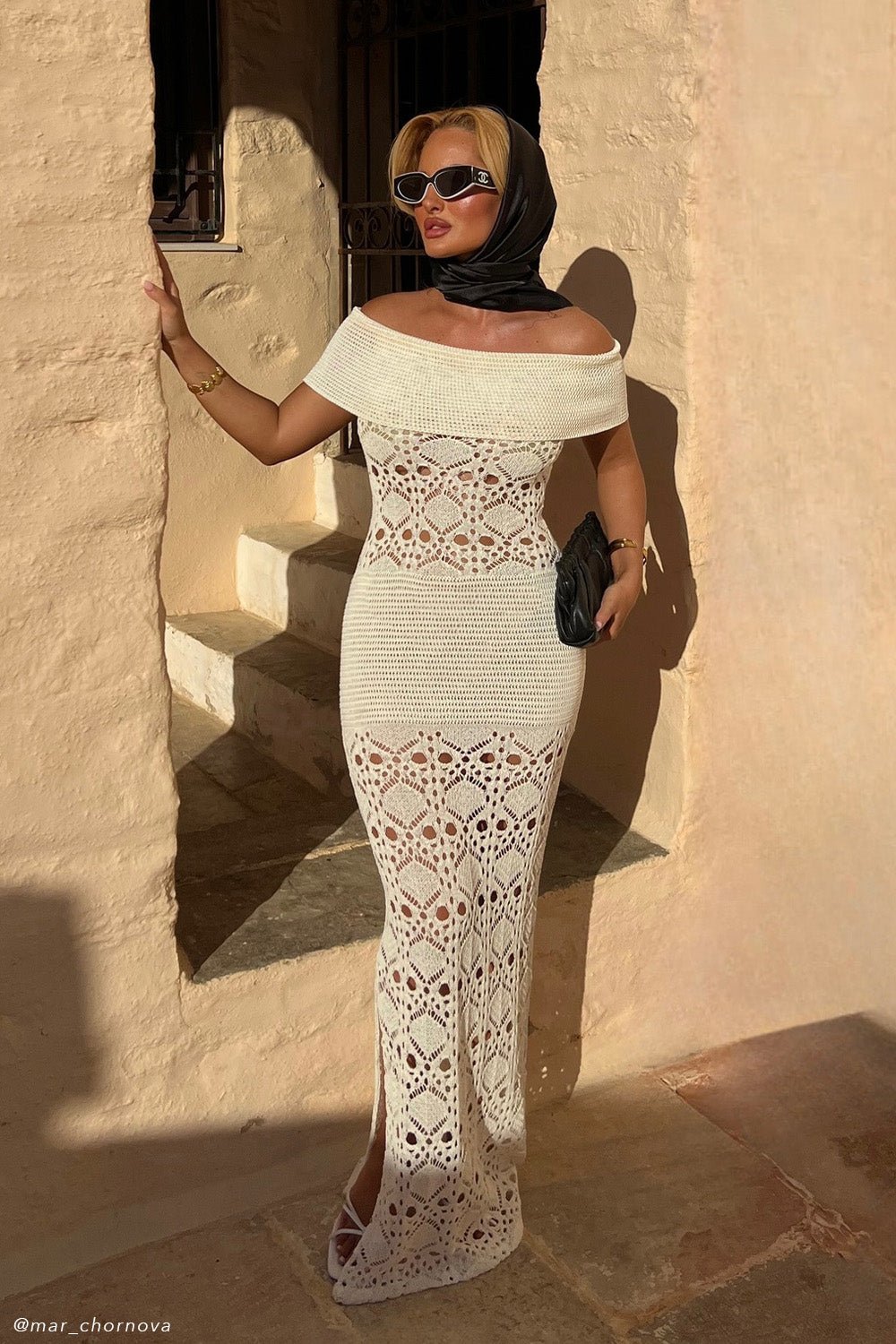 Solstice Off Shoulder Crochet Knit