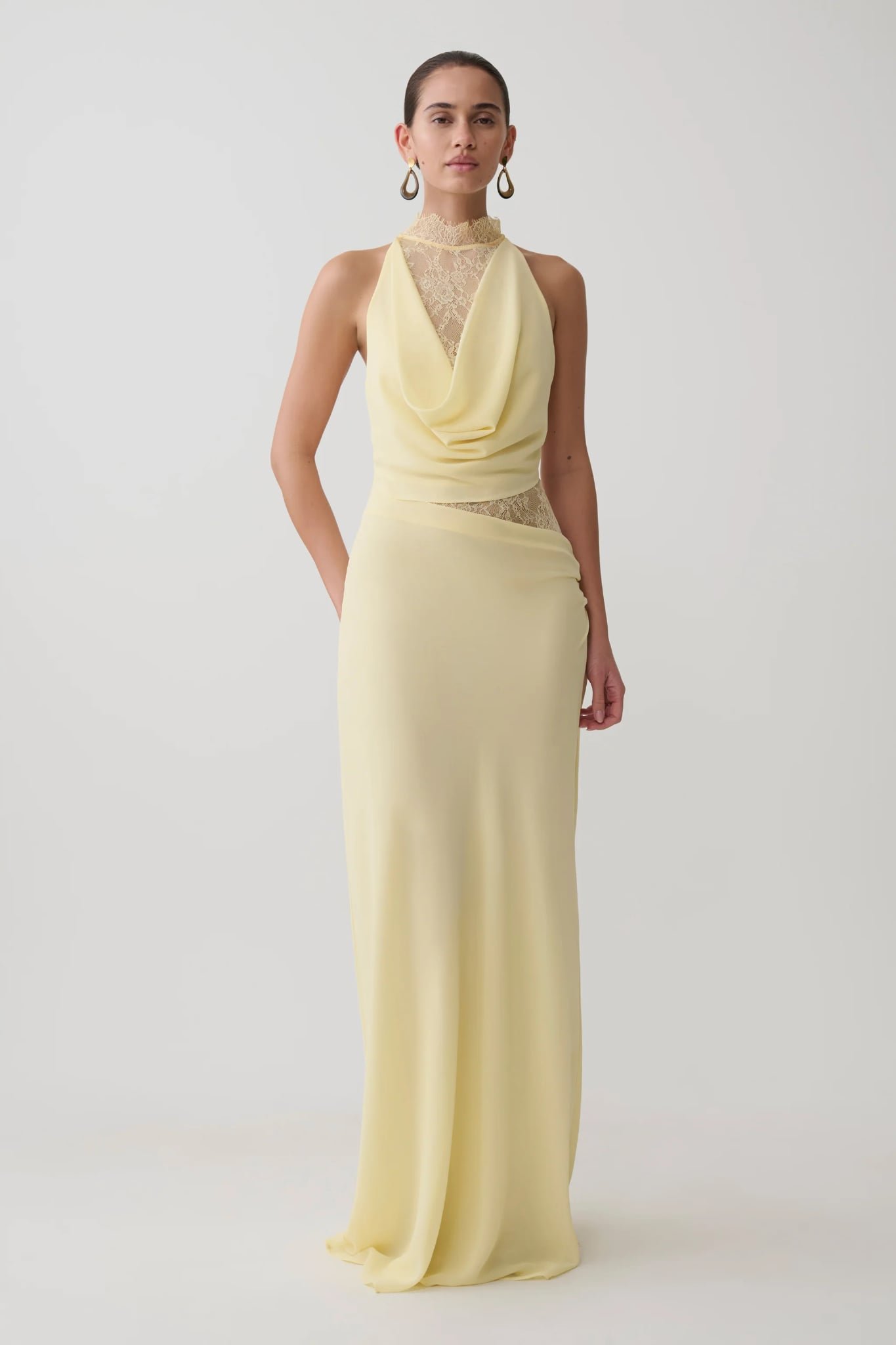 Arra Chiffon And Lace Halter Maxi Dress (Lemon)