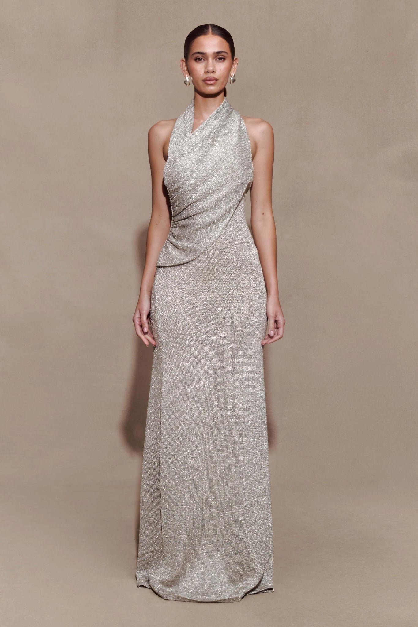 Elma Lurex Knit Halter Maxi Dress